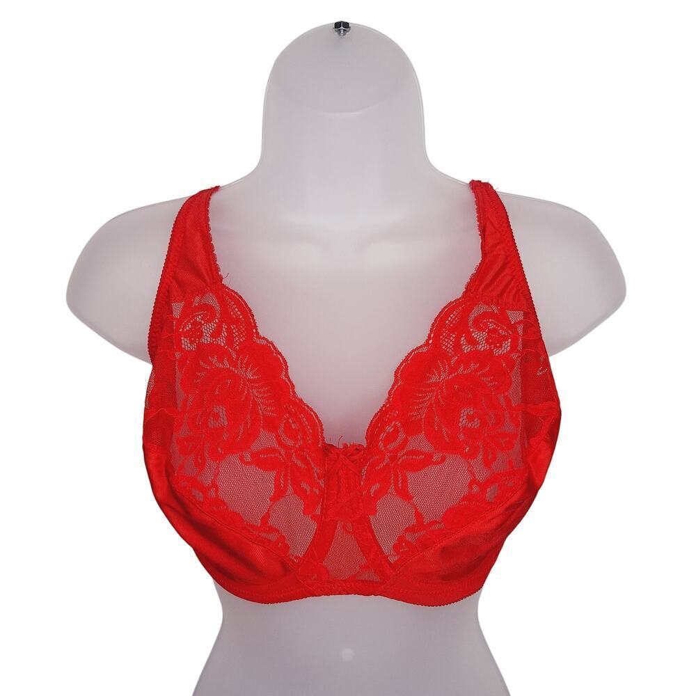 Vintage Victoria's Secret Gold Label Bra Lace 36DD Coral Red USA Nylon Underwire - Picture 1 of 11